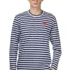 New Comme Des Garcons Play Unisex Red Heart Striped LS T-Shirt - Navy x White