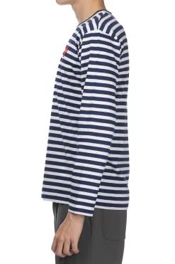 New Comme Des Garcons Play Unisex Red Heart Striped LS T-Shirt - Navy x White