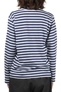 Outlet Comme Des Garcons Play Unisex Red Heart Striped LS T-Shirt - Navy x White