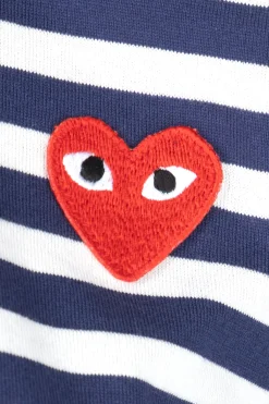 Outlet Comme Des Garcons Play Unisex Red Heart Striped LS T-Shirt - Navy x White