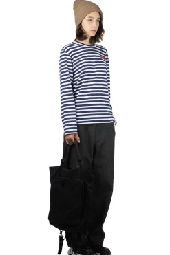 Outlet Comme Des Garcons Play Unisex Red Heart Striped LS T-Shirt - Navy x White