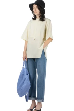 Outlet AURALEE WASHED FINX TWILL HALF SLEEVED Pullover SHIRT - Light Yellow