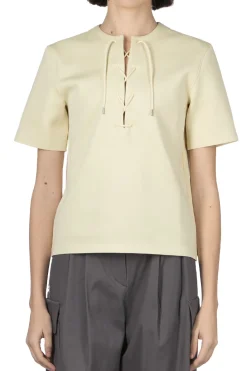 Discount AURALEE Wetsuit Jersey Lace Up Tee - Ivory Beige