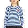 Clearance Comme Des Garcons Play Women's Red Heart Stripe LS T-Shirt - Navy x White