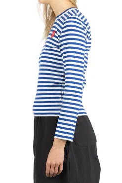 Clearance Comme Des Garcons Play Women's Red Heart Stripe LS T-Shirt - Navy x White