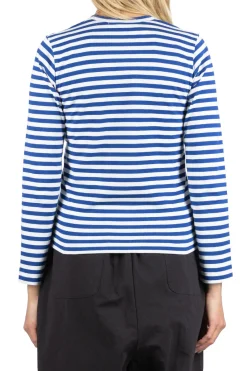 Clearance Comme Des Garcons Play Women's Red Heart Stripe LS T-Shirt - Navy x White