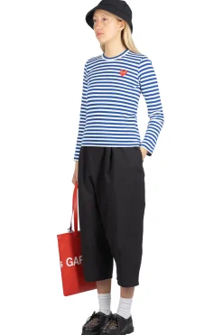 Clearance Comme Des Garcons Play Women's Red Heart Stripe LS T-Shirt - Navy x White
