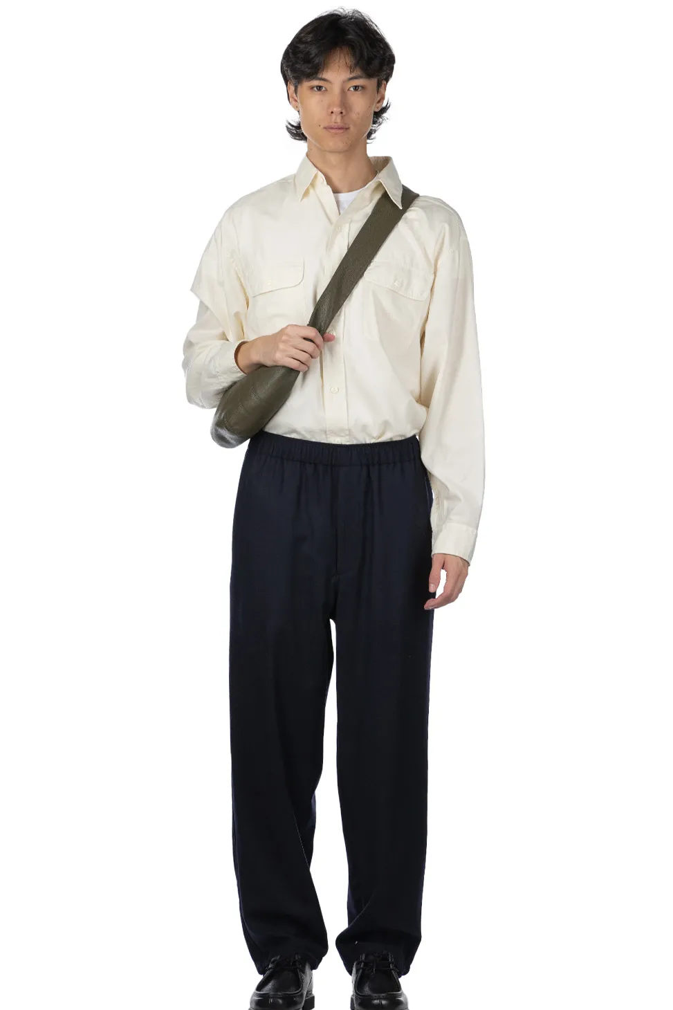 Fashion YLEVE Wool Flannel Trousers - Navy