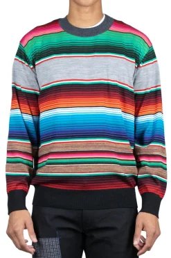 New Junya Watanabe MAN Wool Jersey Stripe Sweater - Multi x Charcoal Gray