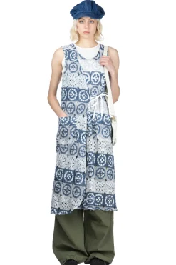 Sale Engineered Garments Wrap Vest Dress - Blue x Grey Poly Crochet