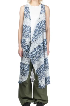 Sale Engineered Garments Wrap Vest Dress - Blue x Grey Poly Crochet