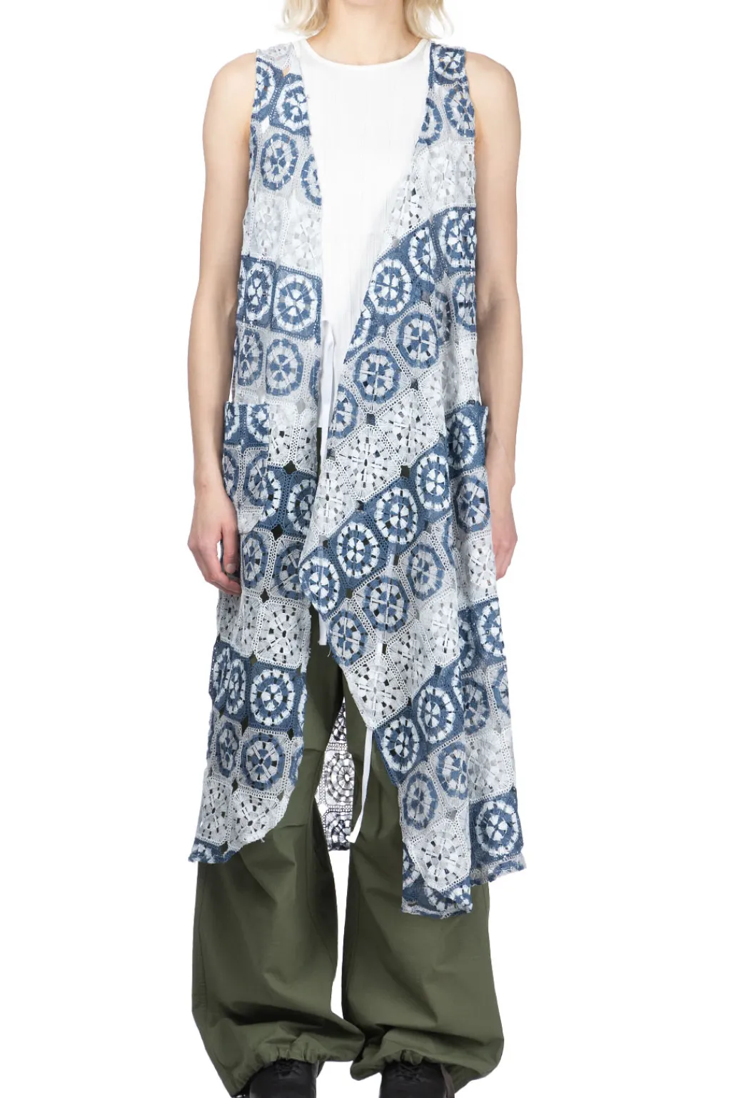 Sale Engineered Garments Wrap Vest Dress - Blue x Grey Poly Crochet