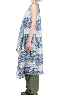 Sale Engineered Garments Wrap Vest Dress - Blue x Grey Poly Crochet
