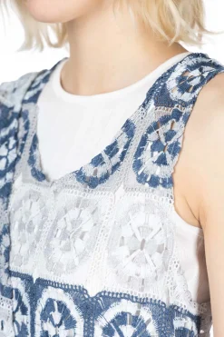 Sale Engineered Garments Wrap Vest Dress - Blue x Grey Poly Crochet