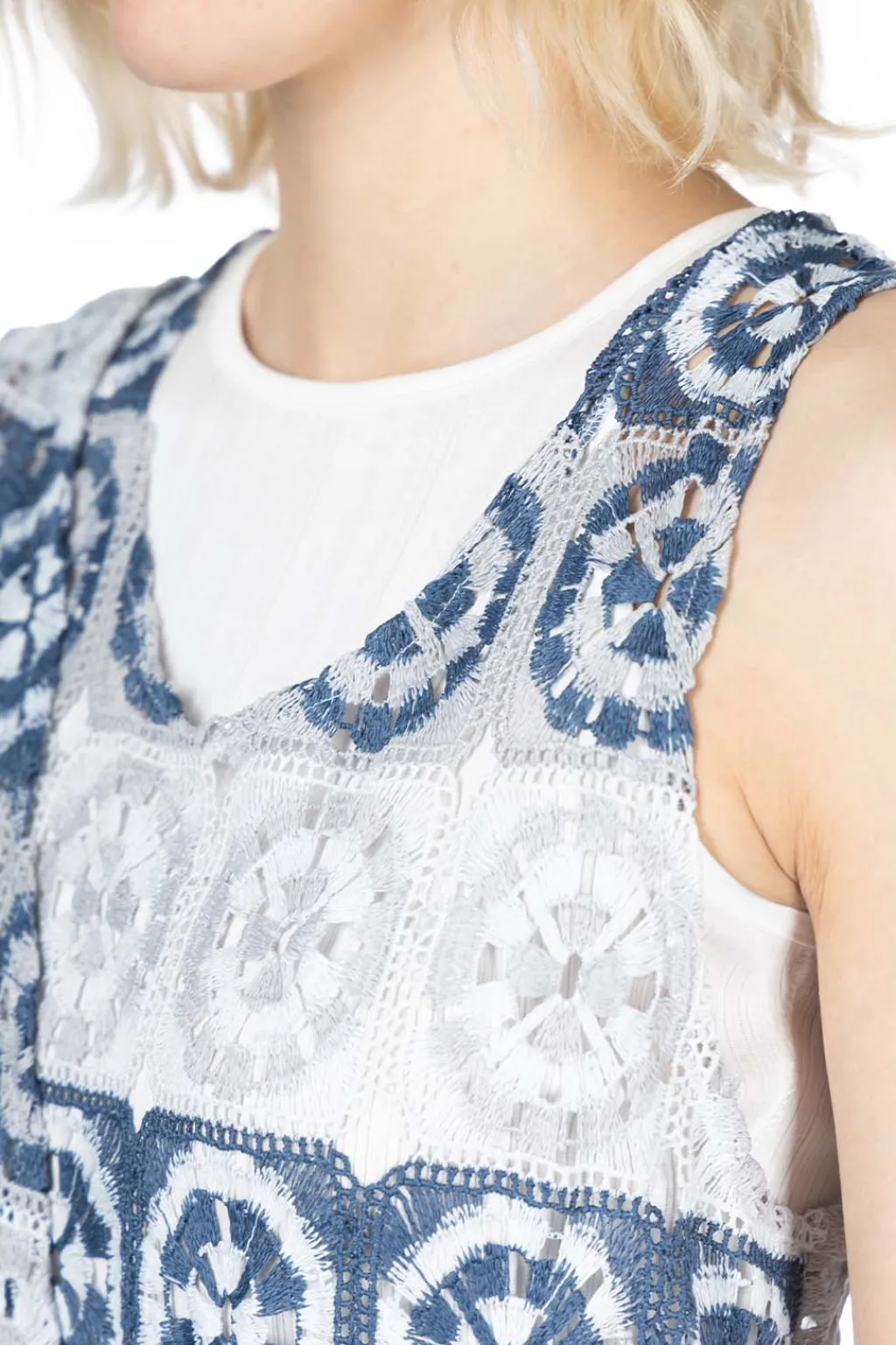 Sale Engineered Garments Wrap Vest Dress - Blue x Grey Poly Crochet