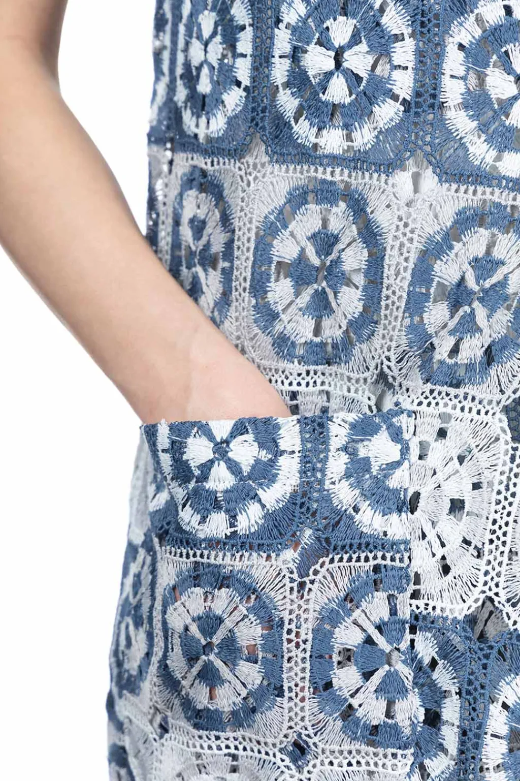Sale Engineered Garments Wrap Vest Dress - Blue x Grey Poly Crochet