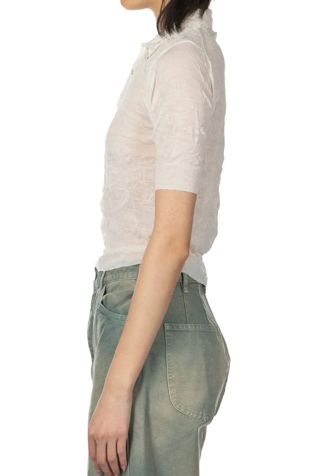 Sale AURALEE Wrinkled Wool Polyster High Gauge Knit Polo - Ivory White