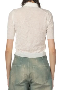 Sale AURALEE Wrinkled Wool Polyster High Gauge Knit Polo - Ivory White