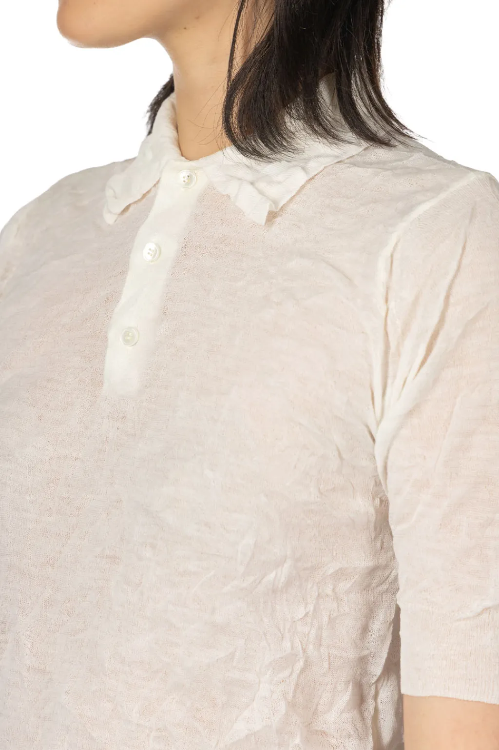Sale AURALEE Wrinkled Wool Polyster High Gauge Knit Polo - Ivory White