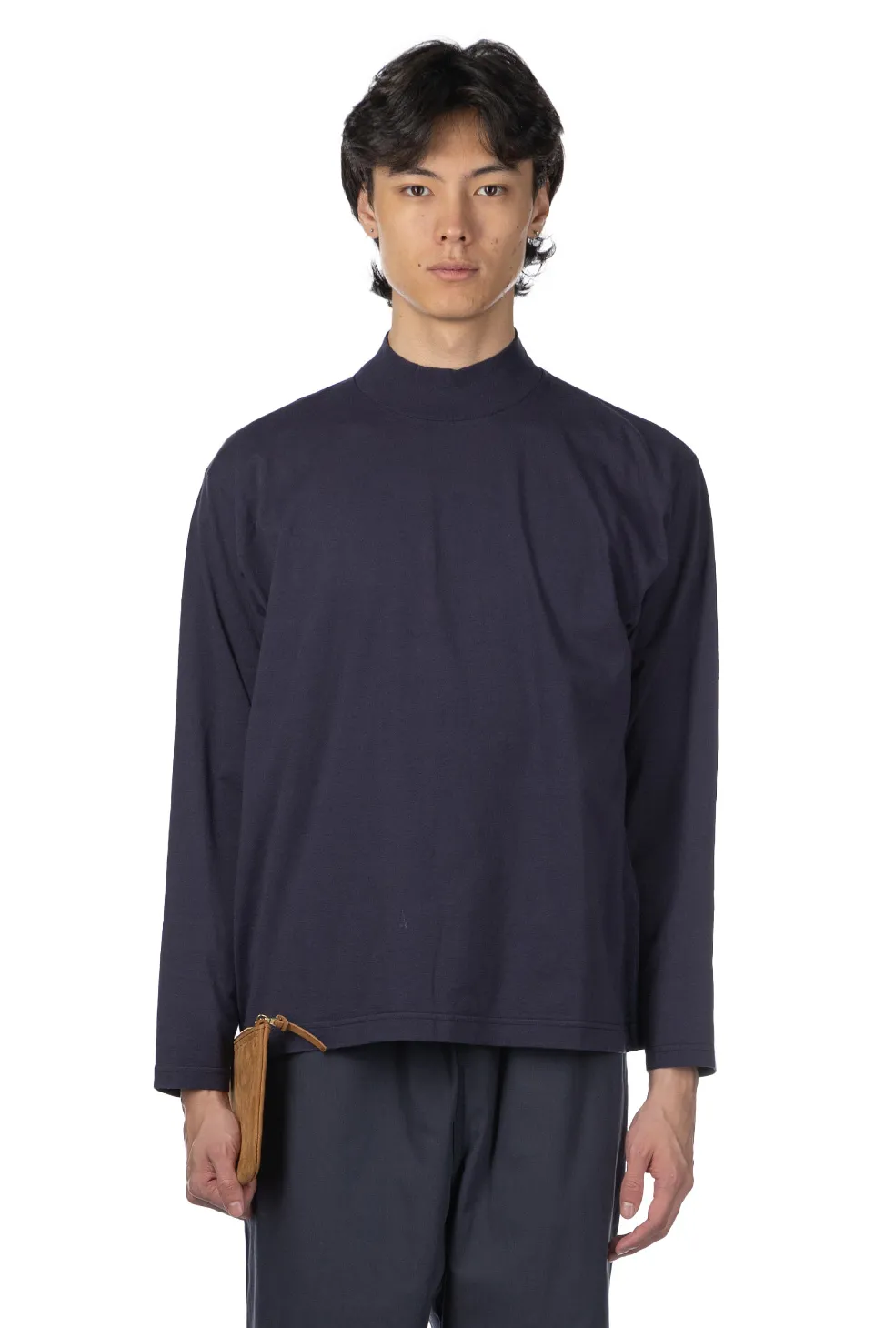 Outlet YLEVE Y : Cotton Jersey Mock Neck LS Tee - Navy