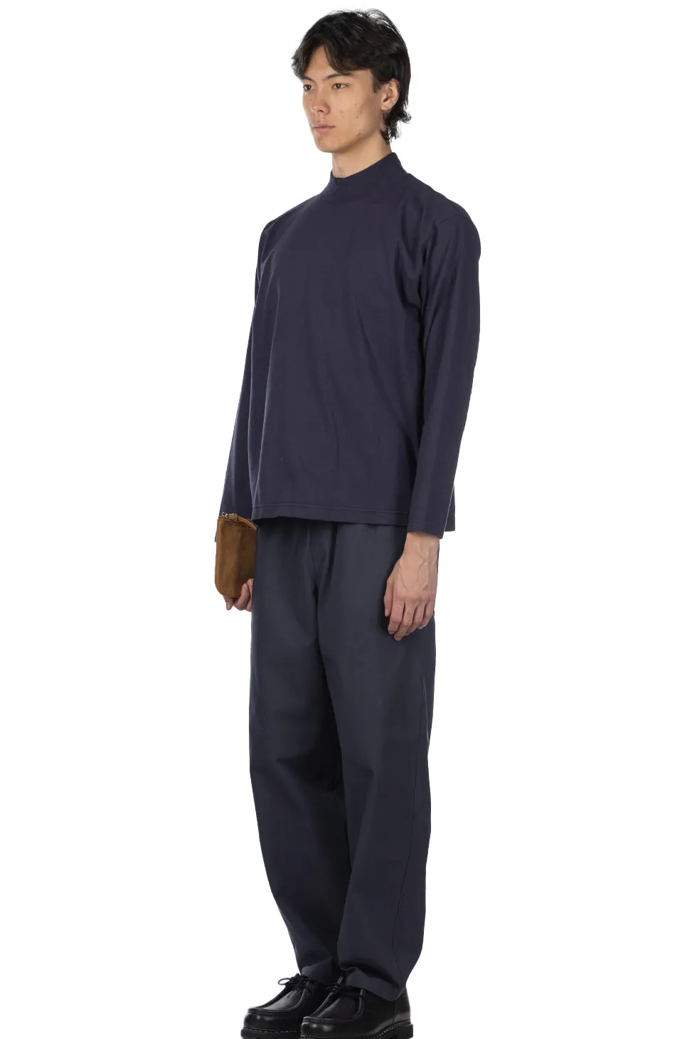 Outlet YLEVE Y : Cotton Jersey Mock Neck LS Tee - Navy