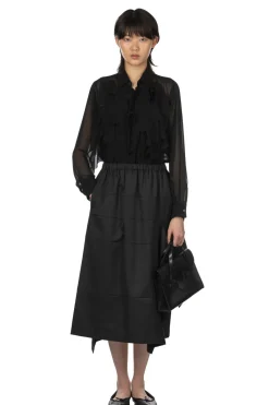 Fashion Comme Des Garcons TAO Yarn-Dyed Wool Polyester Gabardine Skirt - Black